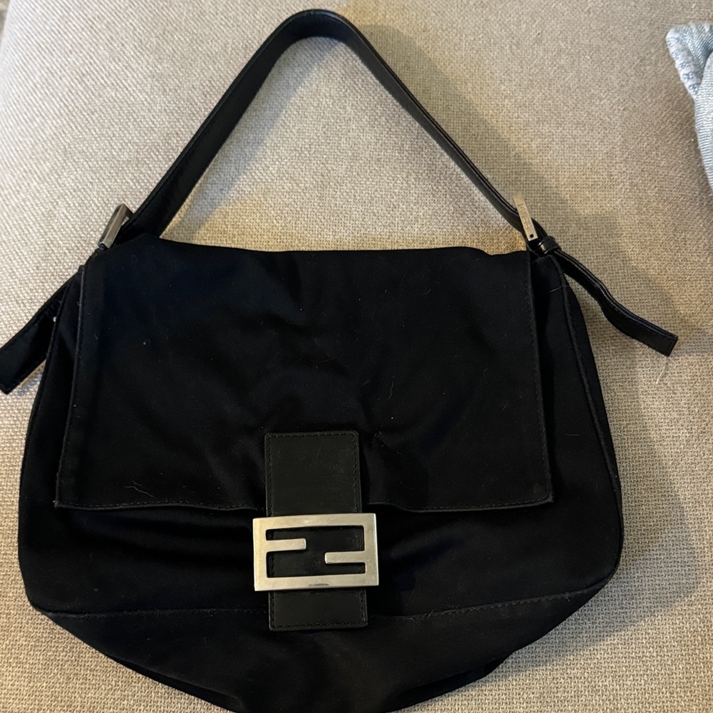 Fendi neoprene MAMA BAGUETTE 
Black Designer Shoulder Bag